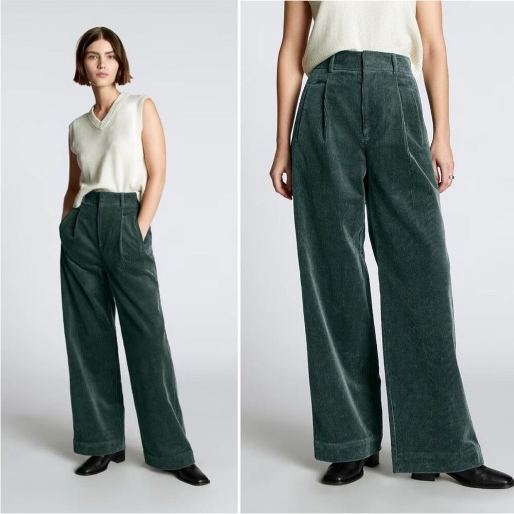 Everlane Way-High Drape Corduroy Wide-Leg Pants - emerald color